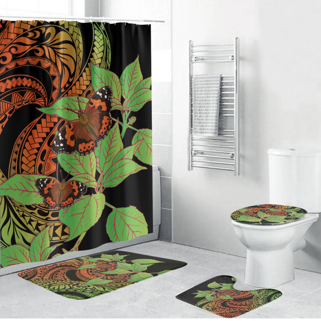 Kamehameha Butterfly Hawaii Bathroom Set Hawaiian Pulelehua Mamaki Orange Green Color LT14 Bathroom Set (4 pcs) Multicolor - Polynesian Pride