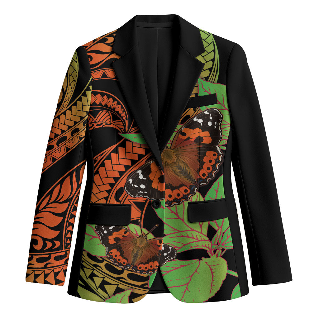 Kamehameha Butterfly Hawaii Blazer Hawaiian Pulelehua Mamaki Orange Green Color LT14 Unisex Multicolor - Polynesian Pride