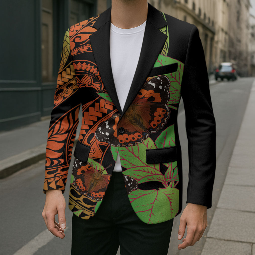 Kamehameha Butterfly Hawaii Blazer Hawaiian Pulelehua Mamaki Orange Green Color LT14 - Polynesian Pride
