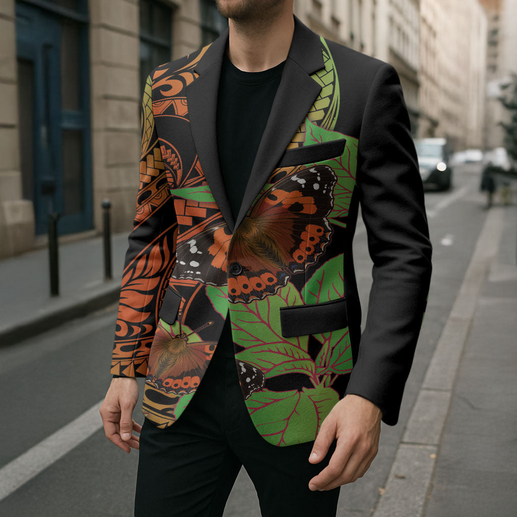 Kamehameha Butterfly Hawaii Blazer Hawaiian Pulelehua Mamaki Orange Green Color LT14 - Polynesian Pride