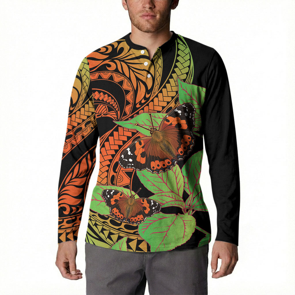 Kamehameha Butterfly Hawaii Button Sweatshirt Hawaiian Pulelehua Mamaki Orange Green Color LT14 - Polynesian Pride