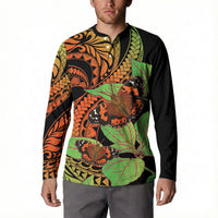 Kamehameha Butterfly Hawaii Button Sweatshirt Hawaiian Pulelehua Mamaki Orange Green Color LT14 - Polynesian Pride