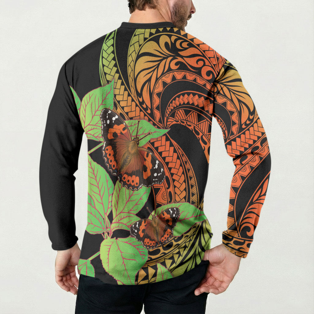 Kamehameha Butterfly Hawaii Button Sweatshirt Hawaiian Pulelehua Mamaki Orange Green Color LT14 - Polynesian Pride