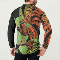 Kamehameha Butterfly Hawaii Button Sweatshirt Hawaiian Pulelehua Mamaki Orange Green Color LT14 - Polynesian Pride