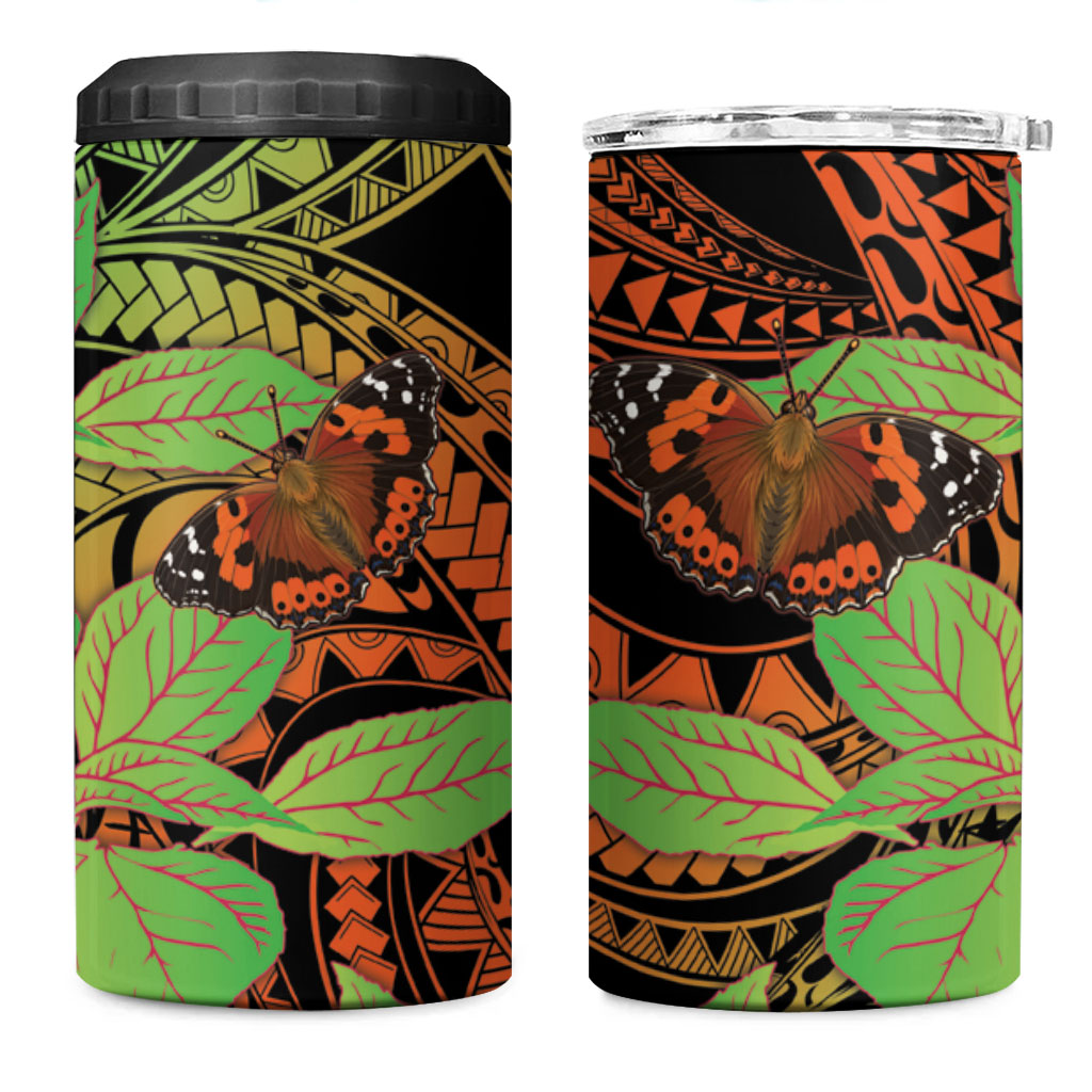 Kamehameha Butterfly Hawaii 4 in 1 Can Cooler Tumbler Hawaiian Pulelehua Mamaki Orange Green Color