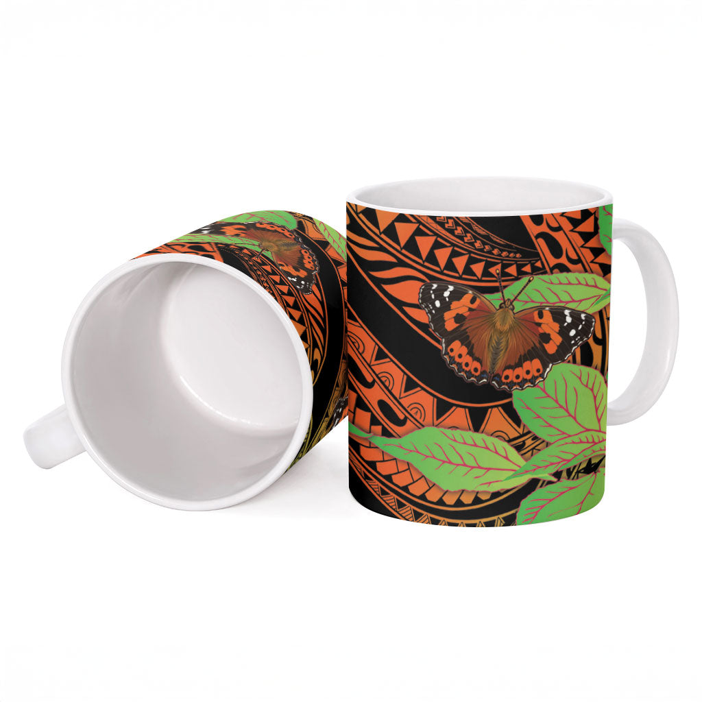 Kamehameha Butterfly Hawaii Ceramic Mug Hawaiian Pulelehua Mamaki Orange Green Color LT14 - Polynesian Pride