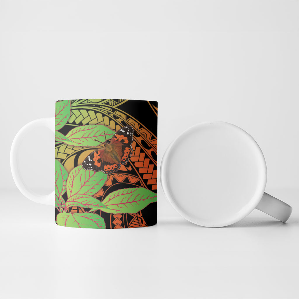 Kamehameha Butterfly Hawaii Ceramic Mug Hawaiian Pulelehua Mamaki Orange Green Color LT14 - Polynesian Pride