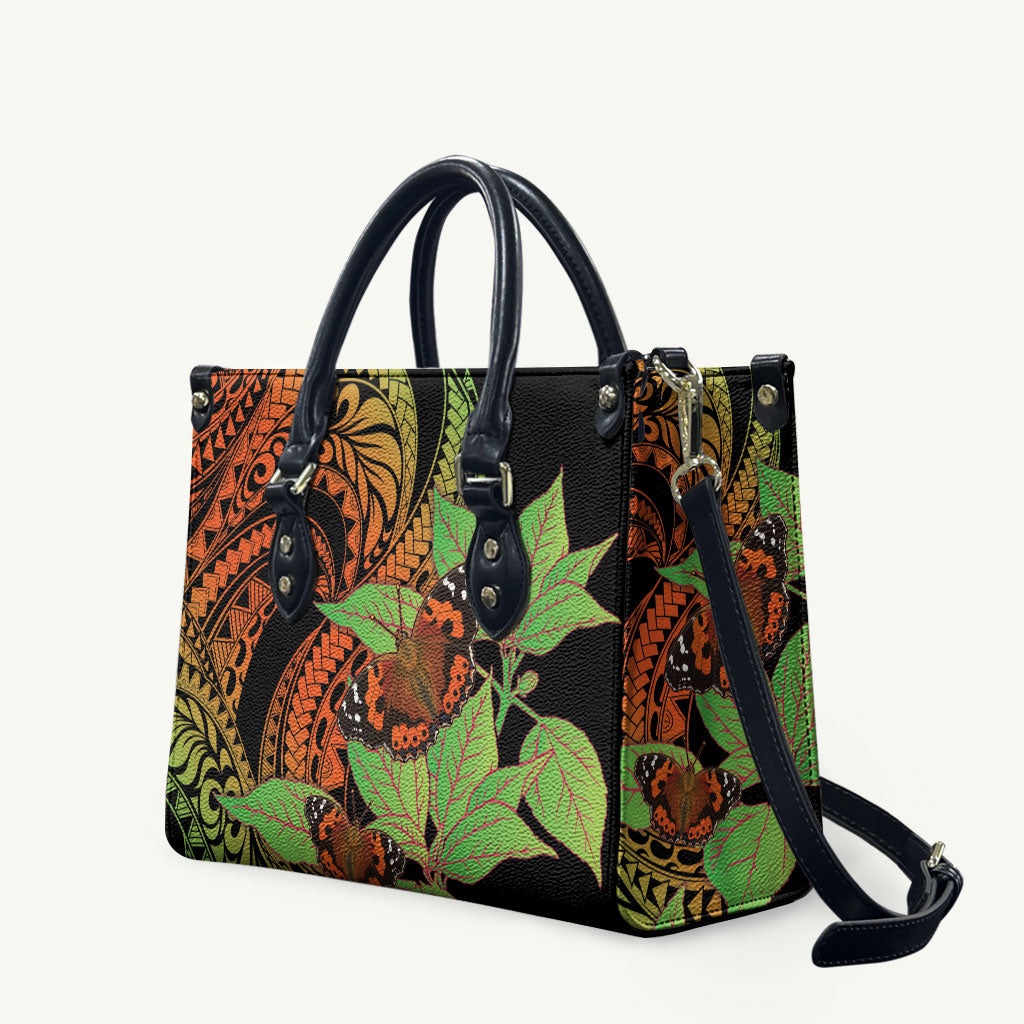 Kamehameha Butterfly Hawaii Leather Bag Hawaiian Pulelehua Mamaki Orange Green Color LT14 Multicolor - Polynesian Pride