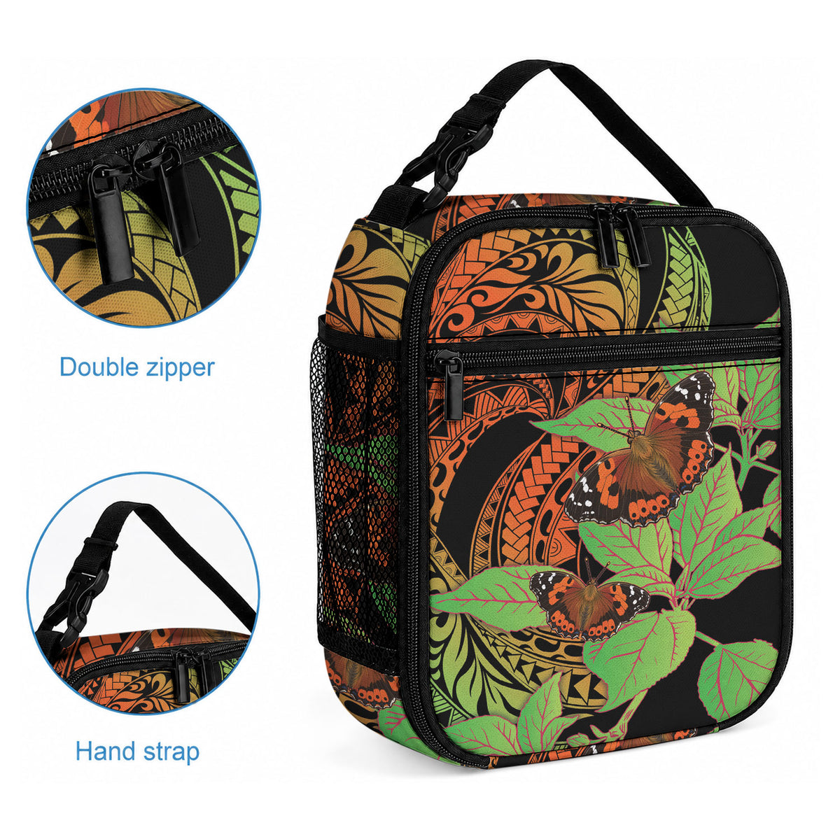 Kamehameha Butterfly Hawaii Lunch Bag Hawaiian Pulelehua Mamaki Orange Green Color
