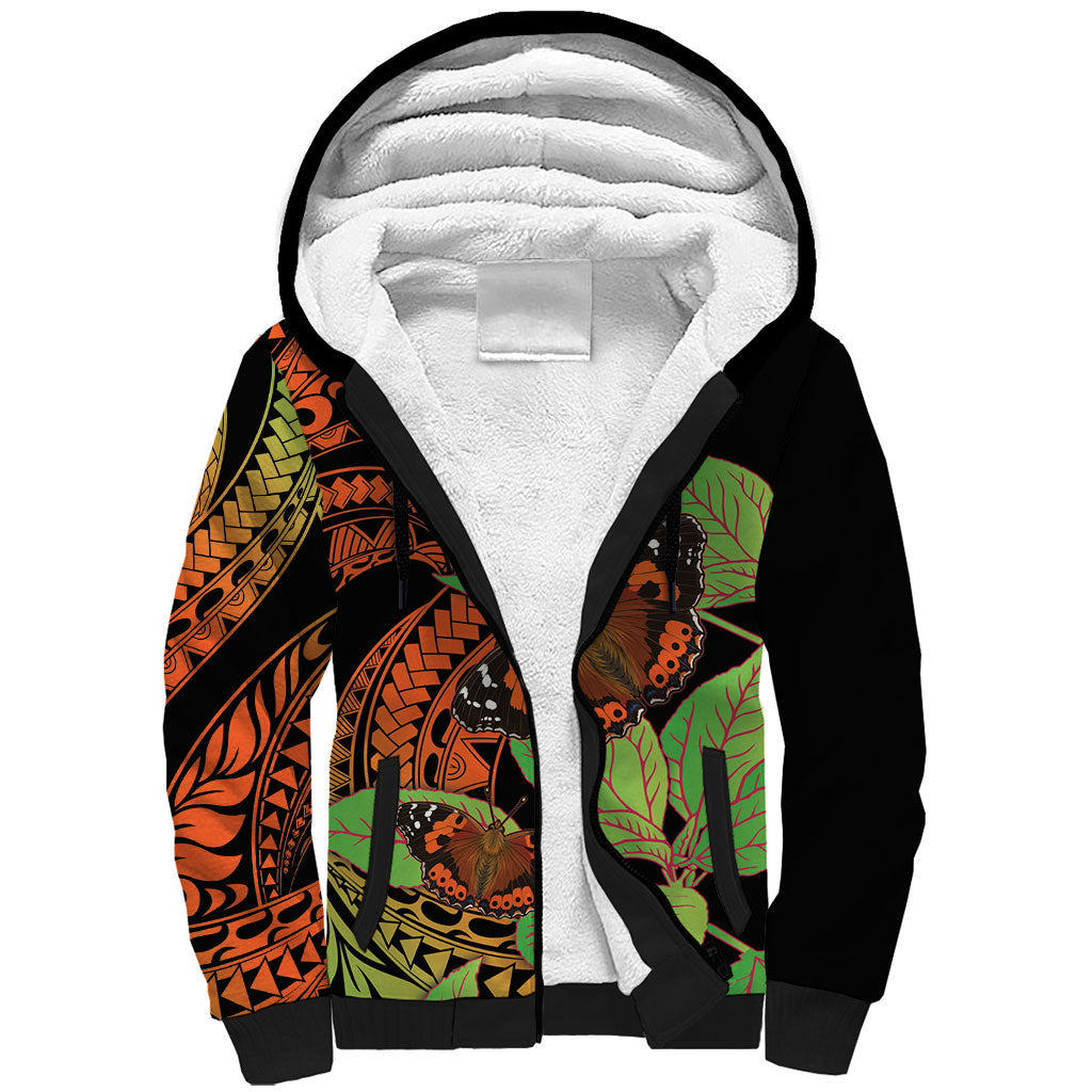 Kamehameha Butterfly Hawaii Sherpa Hoodie Hawaiian Pulelehua Mamaki Orange Green Color LT14 Unisex Multicolor - Polynesian Pride
