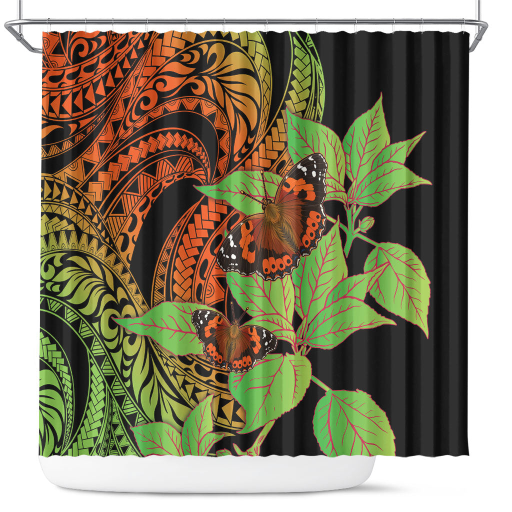 Kamehameha Butterfly Hawaii Shower Curtain Hawaiian Pulelehua Mamaki Orange Green Color