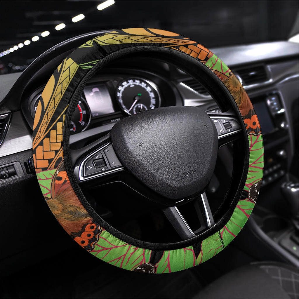 Kamehameha Butterfly Hawaii Steering Wheel Cover Hawaiian Pulelehua Mamaki Orange Green Color LT14 Universal Fit Multicolor - Polynesian Pride