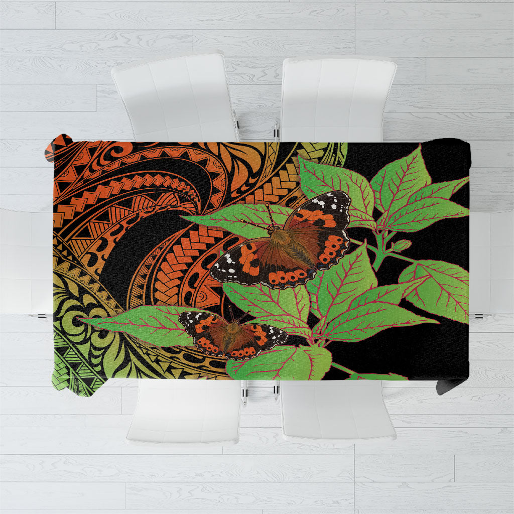 Kamehameha Butterfly Hawaii Tablecloth Hawaiian Pulelehua Mamaki Orange Green Color LT14 Multicolor - Polynesian Pride