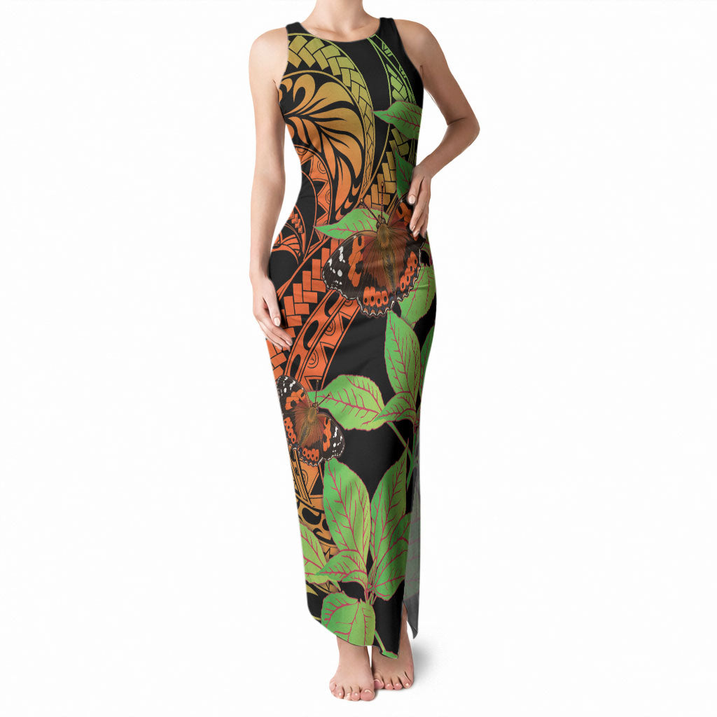 Kamehameha Butterfly Hawaii Tank Maxi Dress Hawaiian Pulelehua Mamaki Orange Green Color