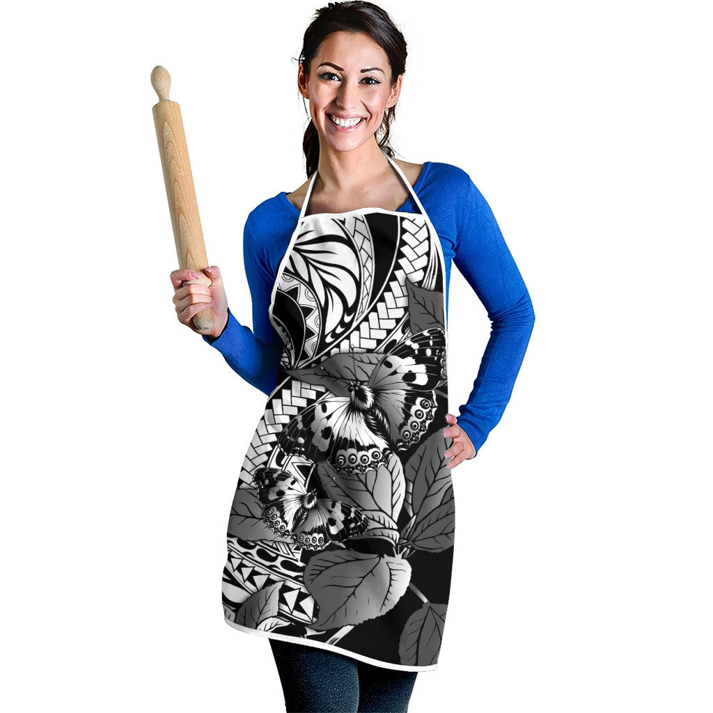 Kamehameha Butterfly Hawaii Apron Hawaiian Pulelehua Mamaki Black Color