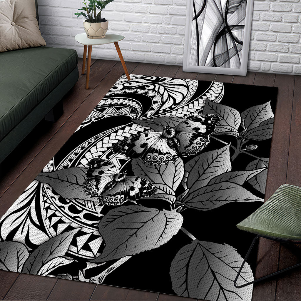 Kamehameha Butterfly Hawaii Area Rug Hawaiian Pulelehua Mamaki Black Color
