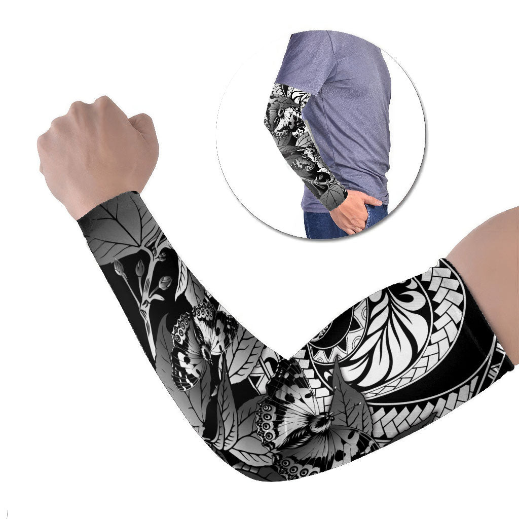 Kamehameha Butterfly Hawaii Arm Sleeves Hawaiian Pulelehua Mamaki Black Color LT14 Set of 2 Black - Polynesian Pride