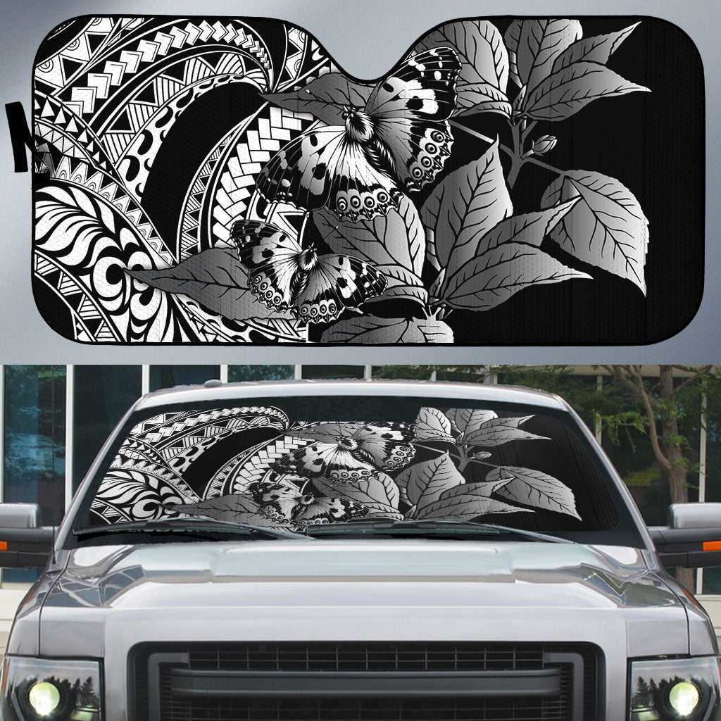 Kamehameha Butterfly Hawaii Auto Sun Shade Hawaiian Pulelehua Mamaki Black Color LT14 Black - Polynesian Pride