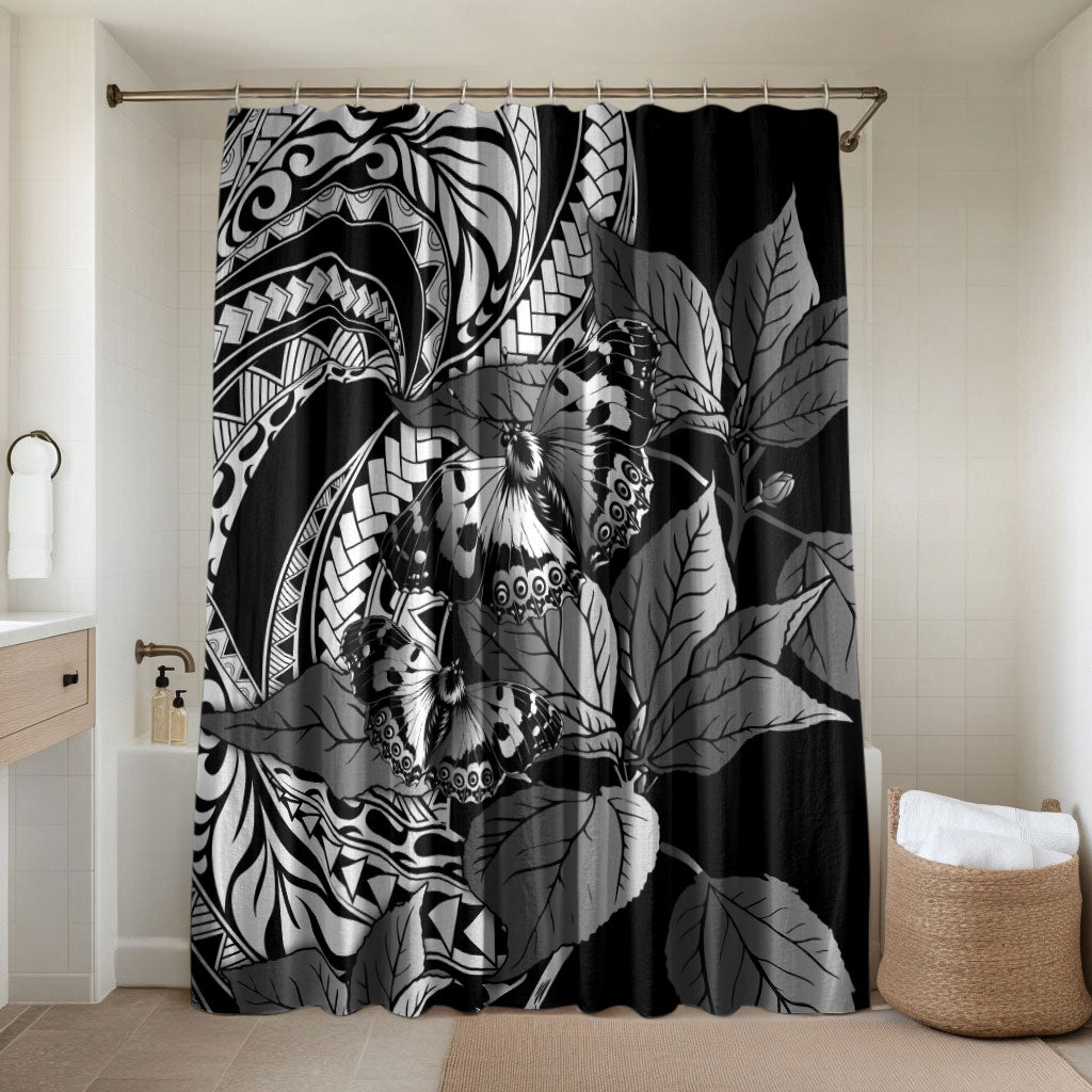 Kamehameha Butterfly Hawaii Bathroom Set Hawaiian Pulelehua Mamaki Black Color LT14 Shower Curtain Only Black - Polynesian Pride