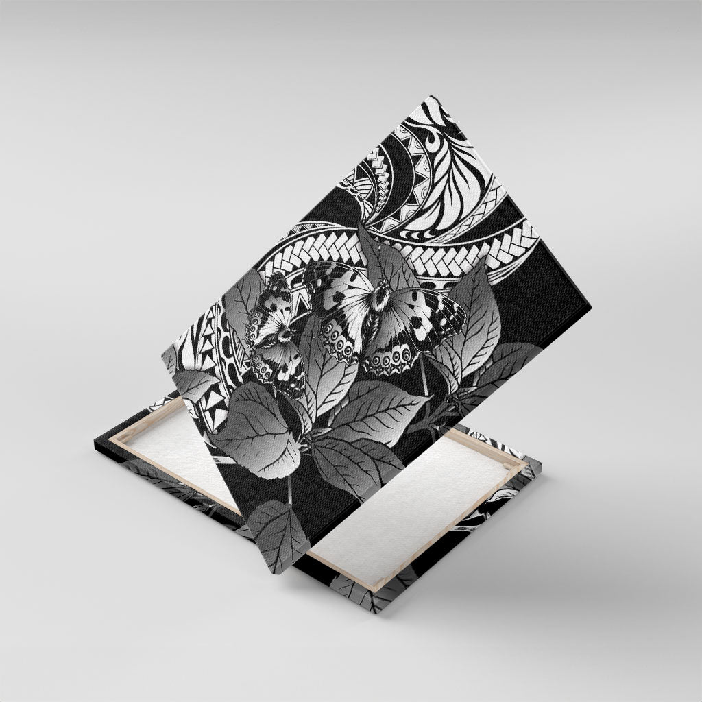 Kamehameha Butterfly Hawaii Canvas Wall Art Hawaiian Pulelehua Mamaki Black Color LT14 With Frame Black - Polynesian Pride