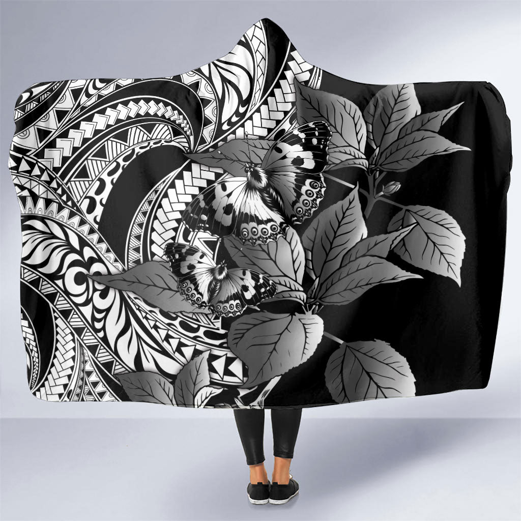 Kamehameha Butterfly Hawaii Hooded Blanket Hawaiian Pulelehua Mamaki Black Color LT14 One Size Black - Polynesian Pride