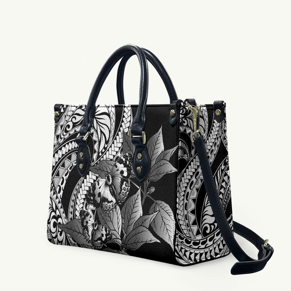 Kamehameha Butterfly Hawaii Leather Bag Hawaiian Pulelehua Mamaki Black Color LT14 Black - Polynesian Pride