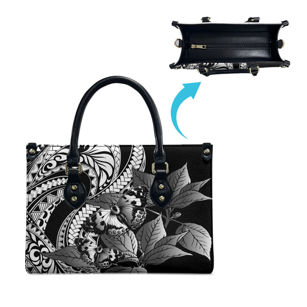 Kamehameha Butterfly Hawaii Leather Bag Hawaiian Pulelehua Mamaki Black Color LT14 - Polynesian Pride