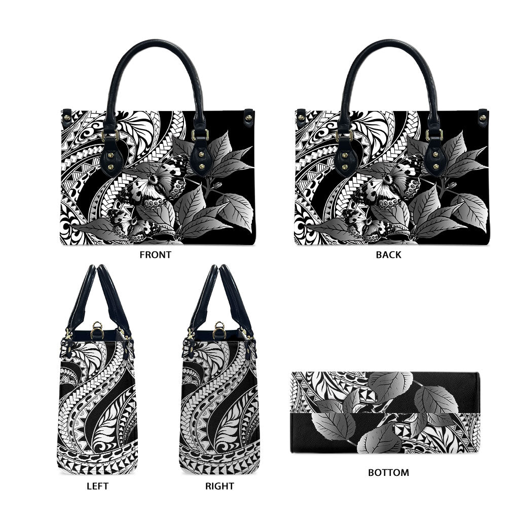 Kamehameha Butterfly Hawaii Leather Bag Hawaiian Pulelehua Mamaki Black Color LT14 - Polynesian Pride