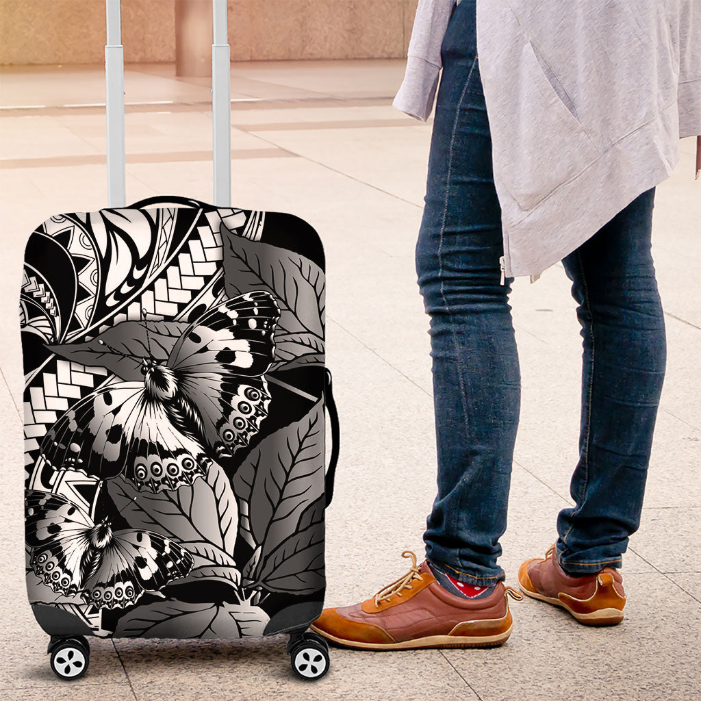 Kamehameha Butterfly Hawaii Luggage Cover Hawaiian Pulelehua Mamaki Black Color LT14 Black - Polynesian Pride