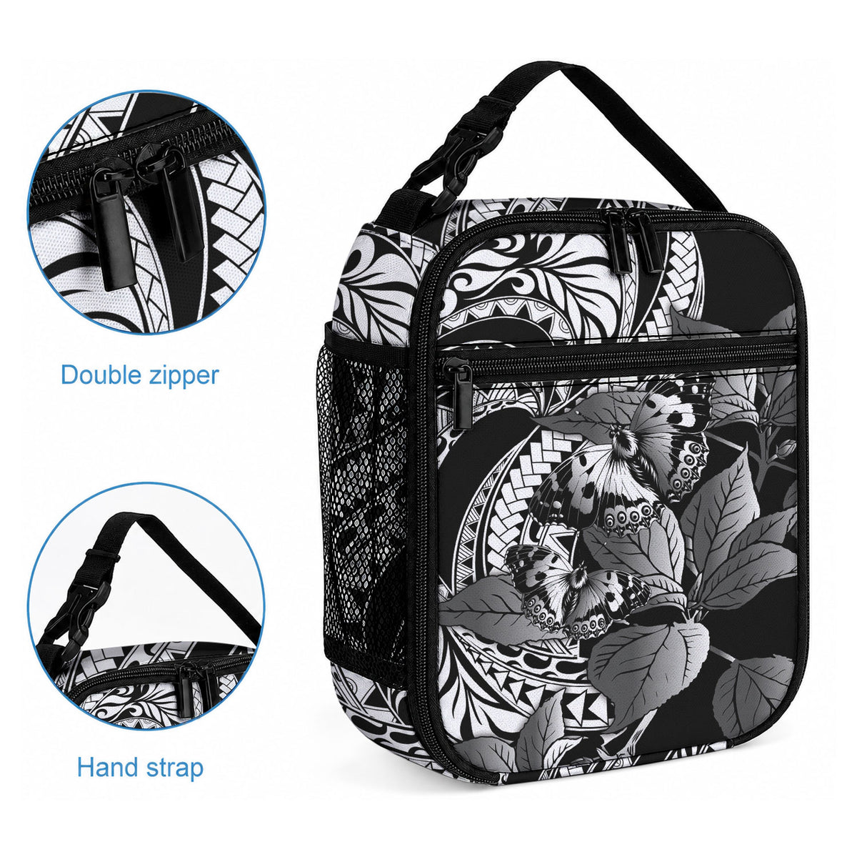 Kamehameha Butterfly Hawaii Lunch Bag Hawaiian Pulelehua Mamaki Black Color LT14 - Polynesian Pride