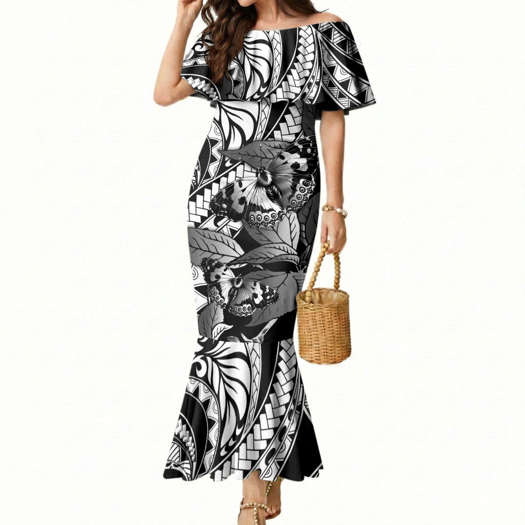Kamehameha Butterfly Hawaii Mermaid Dress Hawaiian Pulelehua Mamaki Black Color