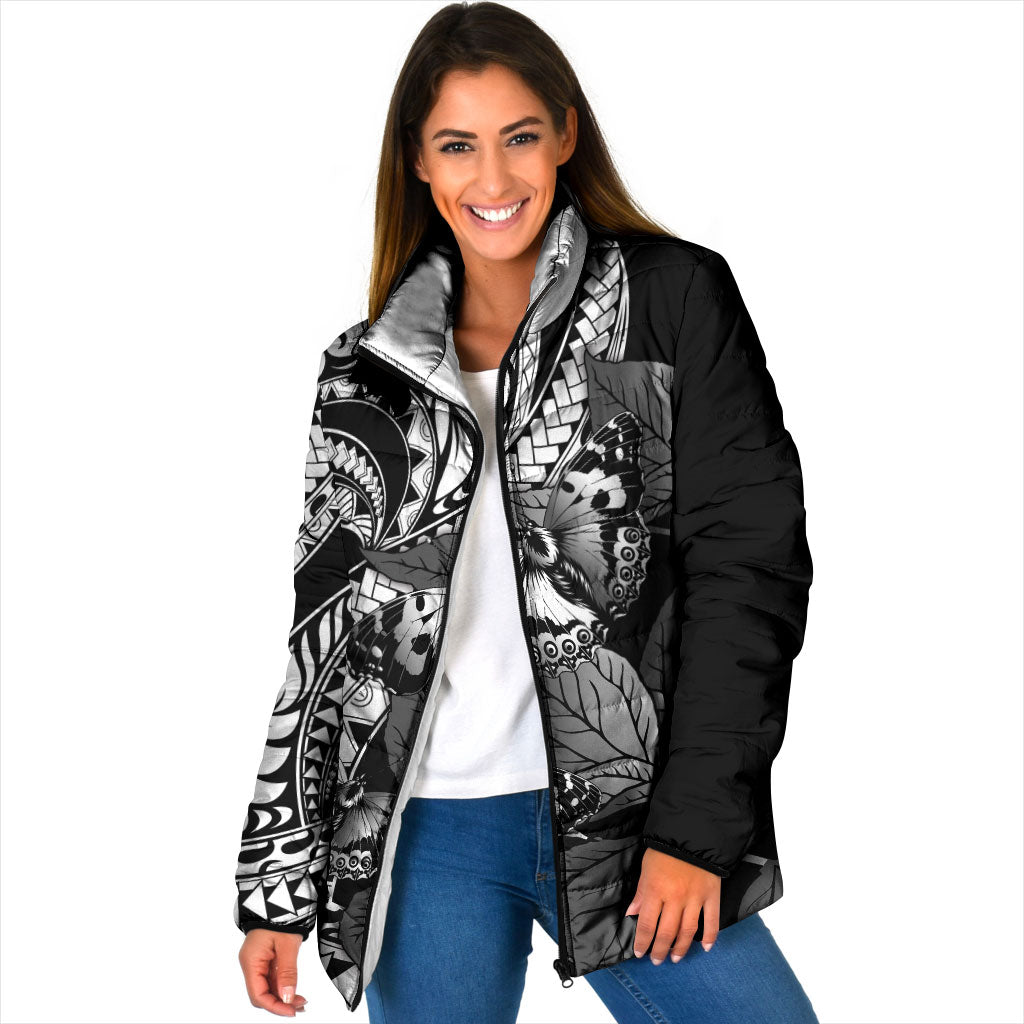 Kamehameha Butterfly Hawaii Padded Jacket Hawaiian Pulelehua Mamaki Black Color LT14 Women Black - Polynesian Pride