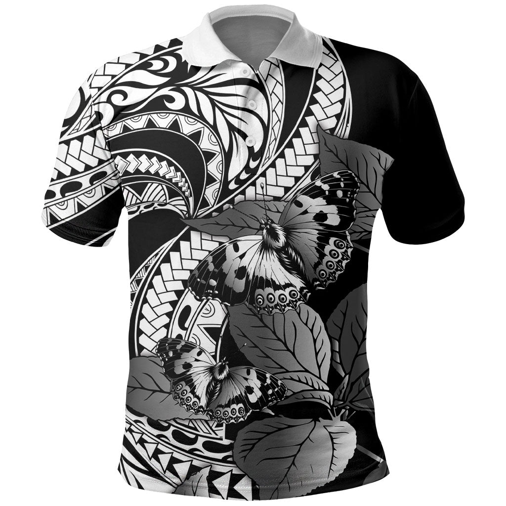 Kamehameha Butterfly Hawaii Polo Shirt Hawaiian Pulelehua Mamaki Black Color