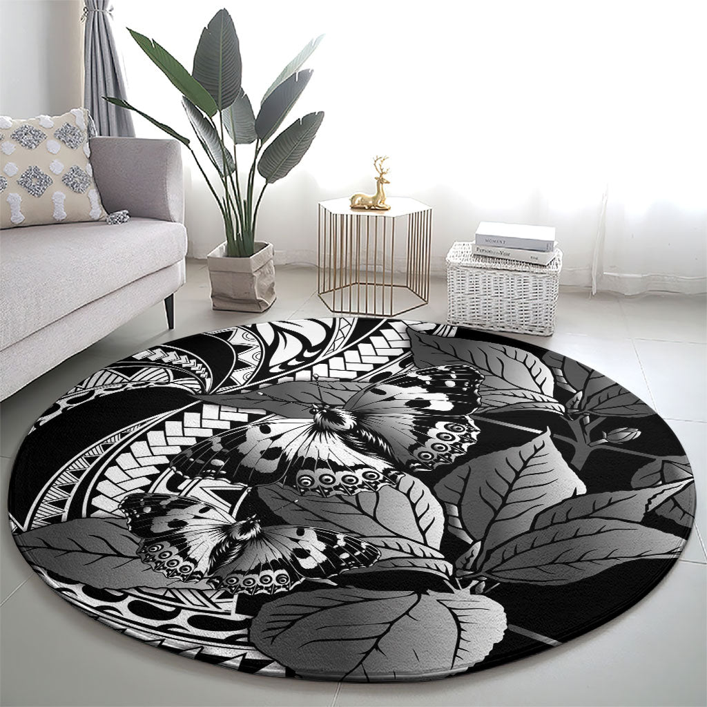 Kamehameha Butterfly Hawaii Round Carpet Hawaiian Pulelehua Mamaki Black Color