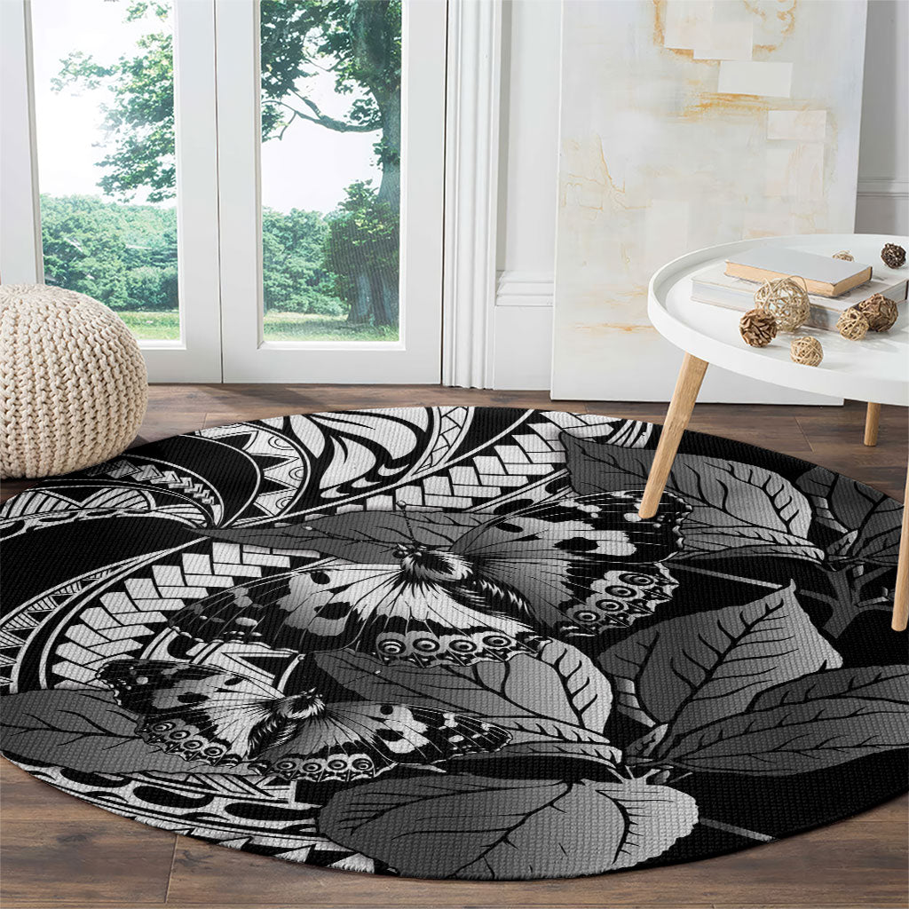Kamehameha Butterfly Hawaii Round Carpet Hawaiian Pulelehua Mamaki Black Color