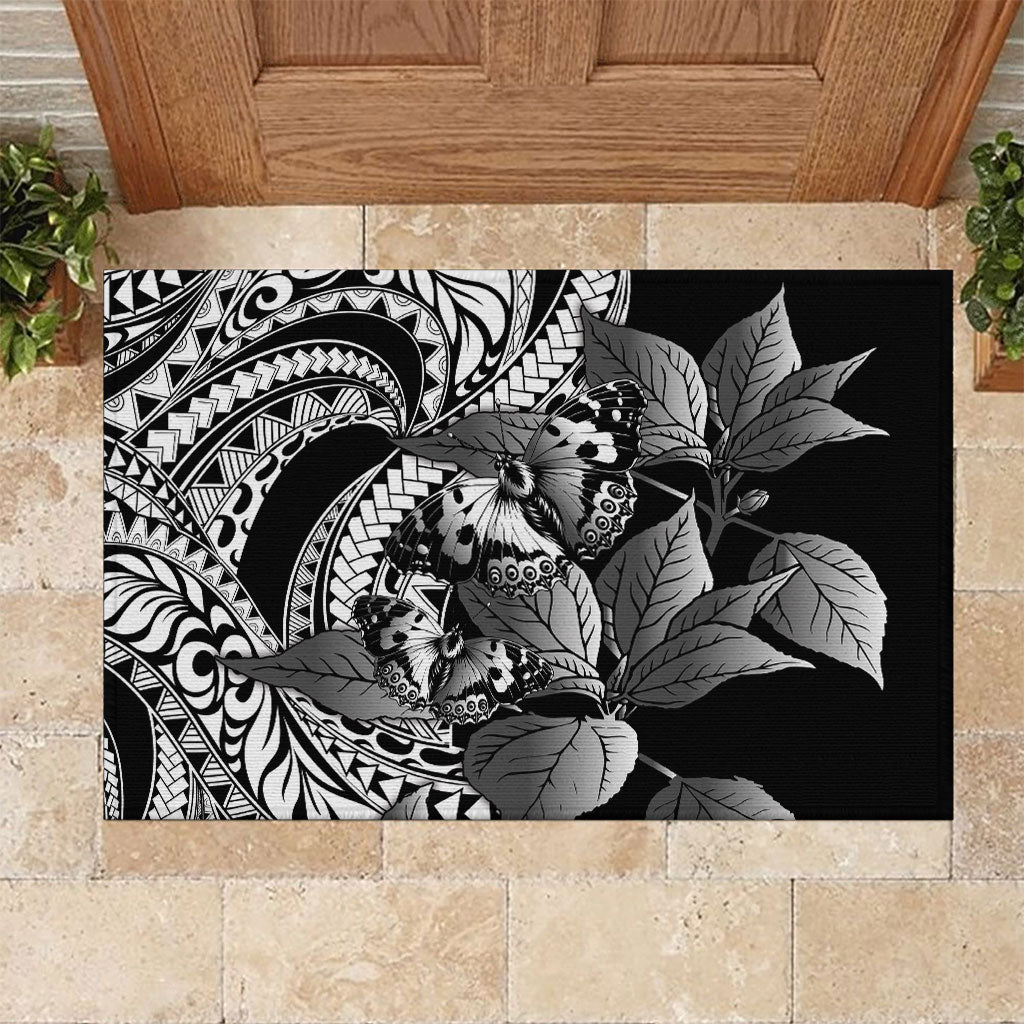 Kamehameha Butterfly Hawaii Rubber Doormat Hawaiian Pulelehua Mamaki Black Color LT14 Black - Polynesian Pride