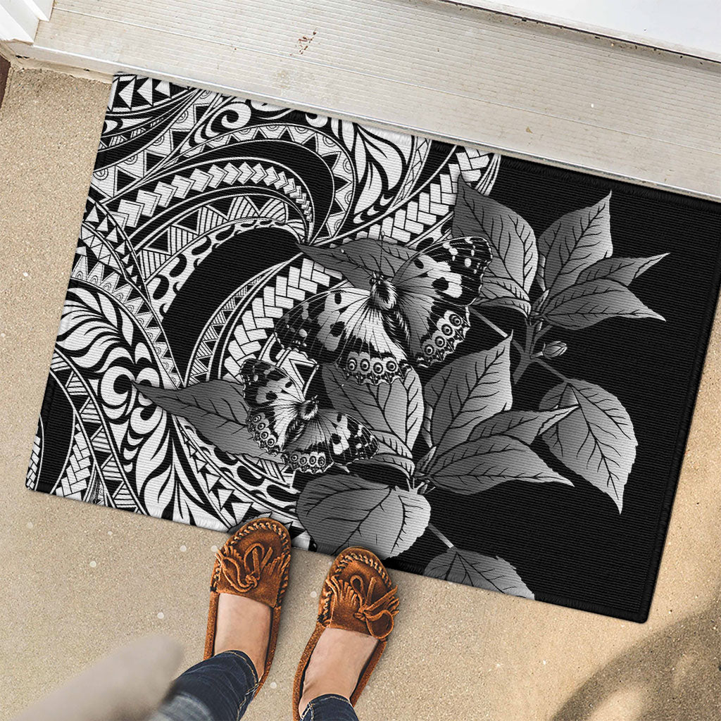 Kamehameha Butterfly Hawaii Rubber Doormat Hawaiian Pulelehua Mamaki Black Color LT14 - Polynesian Pride