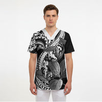 Kamehameha Butterfly Hawaii Scrub Top Hawaiian Pulelehua Mamaki Black Color LT14 - Polynesian Pride