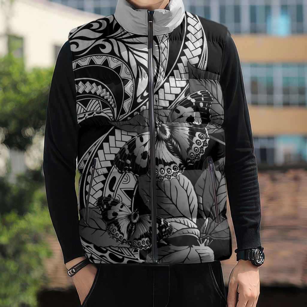 Kamehameha Butterfly Hawaii Sleeveless Puffer Jacket Hawaiian Pulelehua Mamaki Black Color LT14 - Polynesian Pride