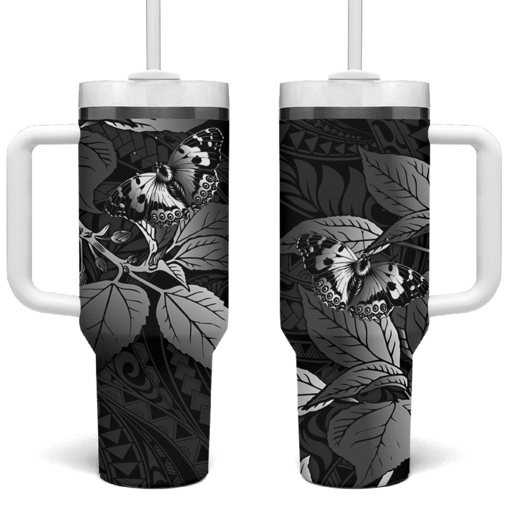 Kamehameha Butterfly Hawaii Tumbler With Handle Hawaiian Pulelehua Mamaki Black Color