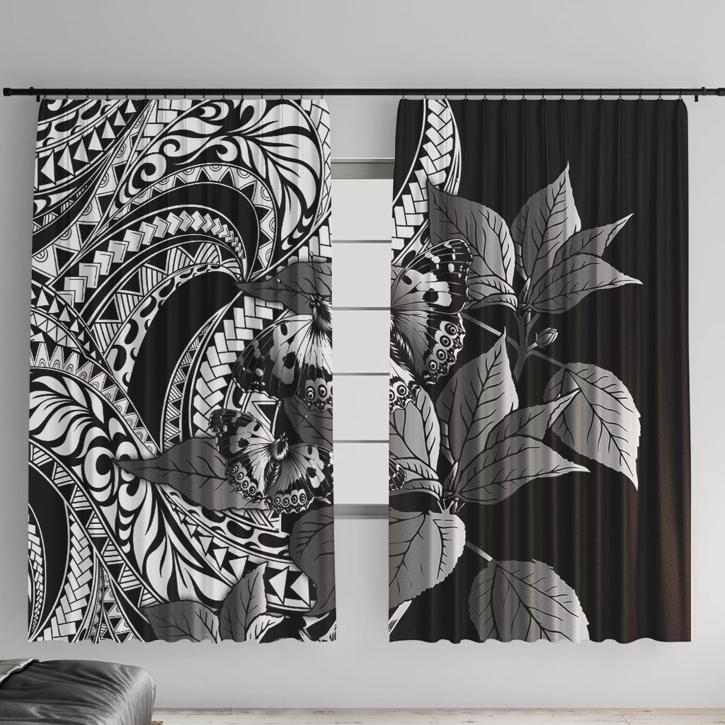 Kamehameha Butterfly Hawaii Window Curtain Hawaiian Pulelehua Mamaki Black Color LT14 With Hooks Black - Polynesian Pride