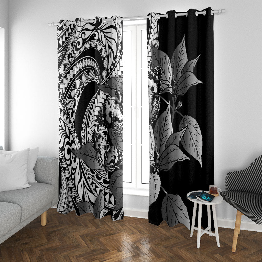 Kamehameha Butterfly Hawaii Window Curtain Hawaiian Pulelehua Mamaki Black Color LT14 With Grommets Black - Polynesian Pride