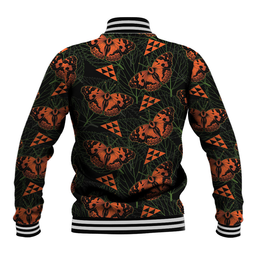Kamehameha Butterfly Mamaki Hawaii Baseball Jacket Pulelehua Hawaiian Kakau Seamless Style LT14 - Polynesian Pride