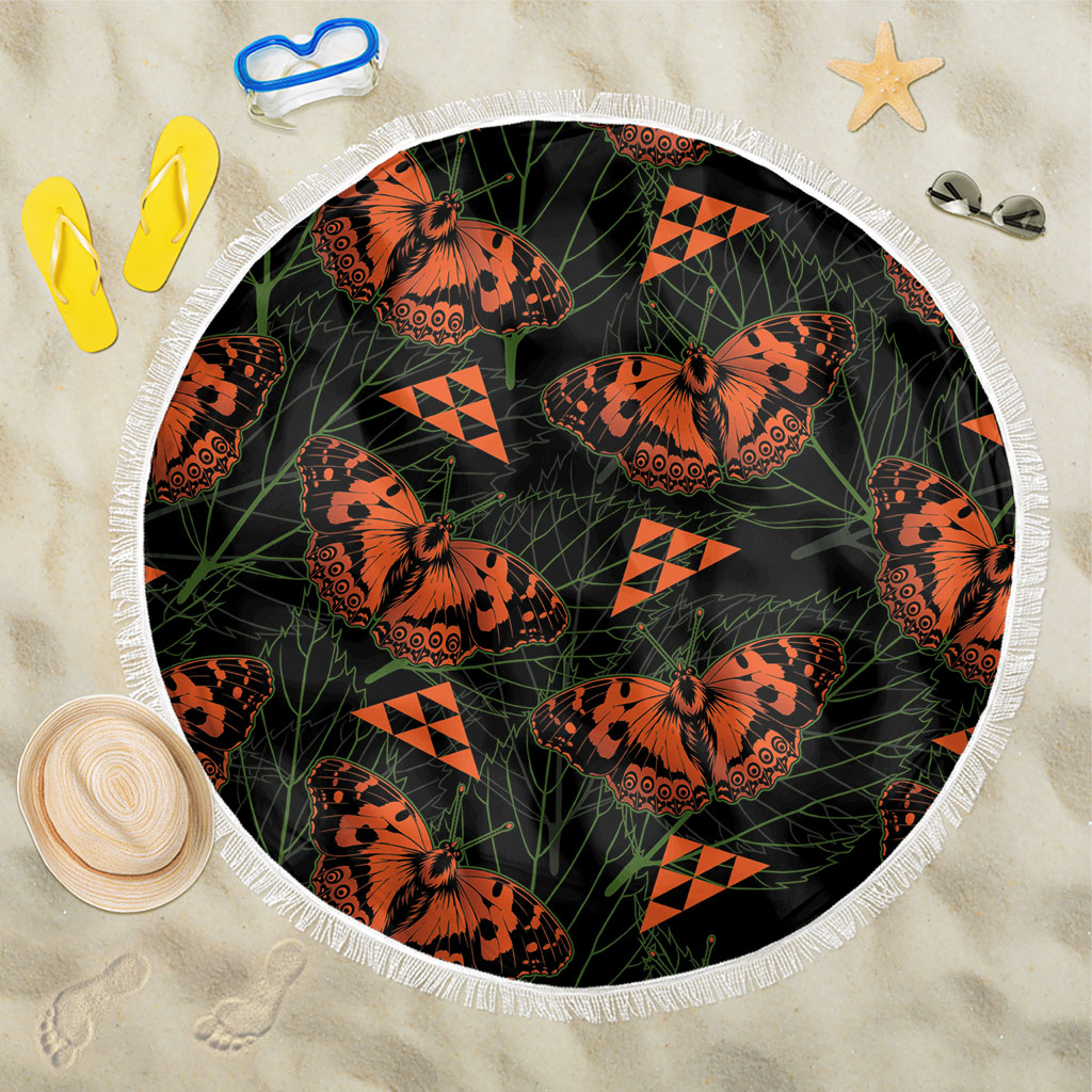Kamehameha Butterfly Mamaki Hawaii Beach Blanket Pulelehua Hawaiian Kakau Seamless Style