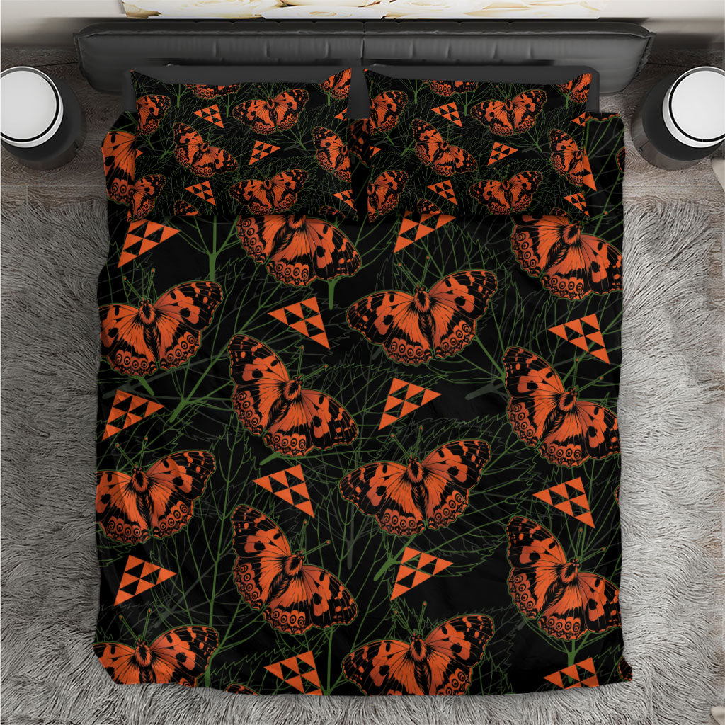 Kamehameha Butterfly Mamaki Hawaii Bedding Set Pulelehua Hawaiian Kakau Seamless Style LT14 Black - Polynesian Pride
