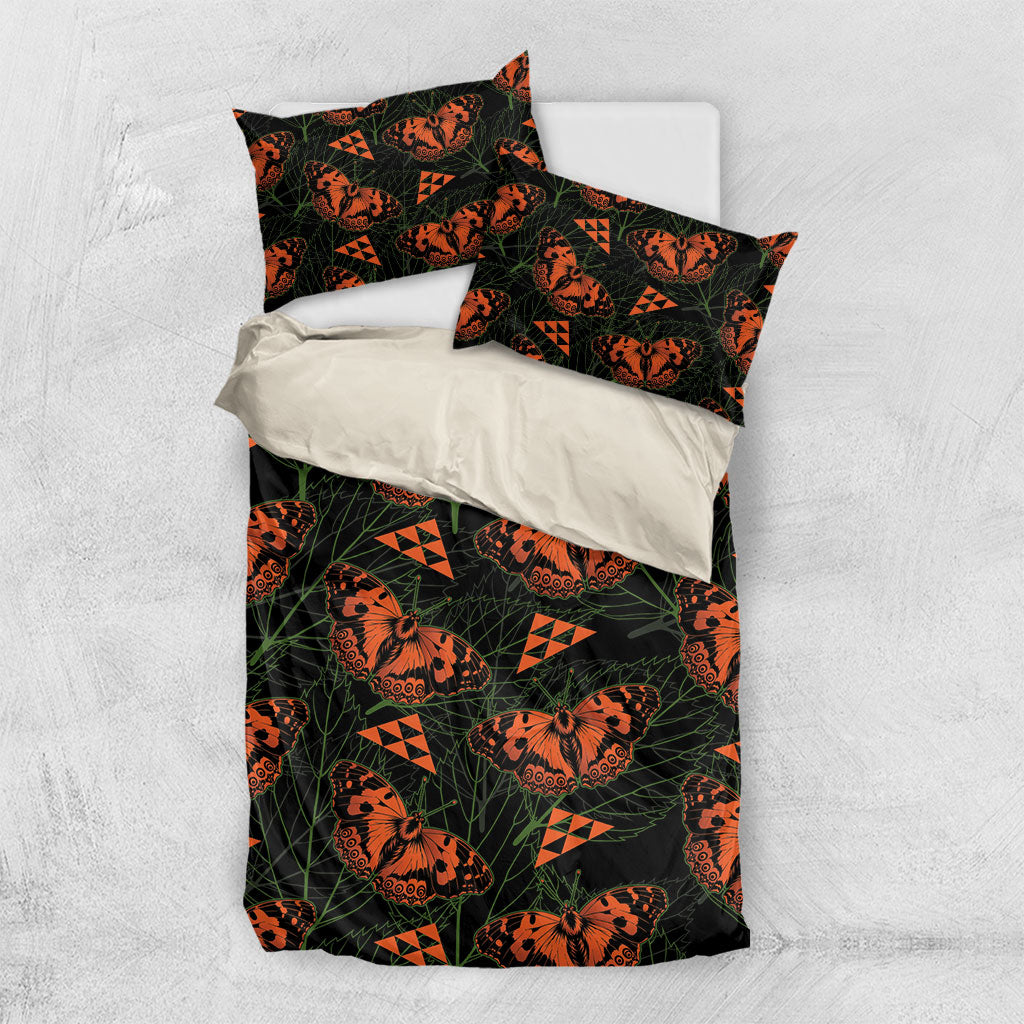 Kamehameha Butterfly Mamaki Hawaii Bedding Set Pulelehua Hawaiian Kakau Seamless Style LT14 US Twin 172cm x 218cm Black - Polynesian Pride