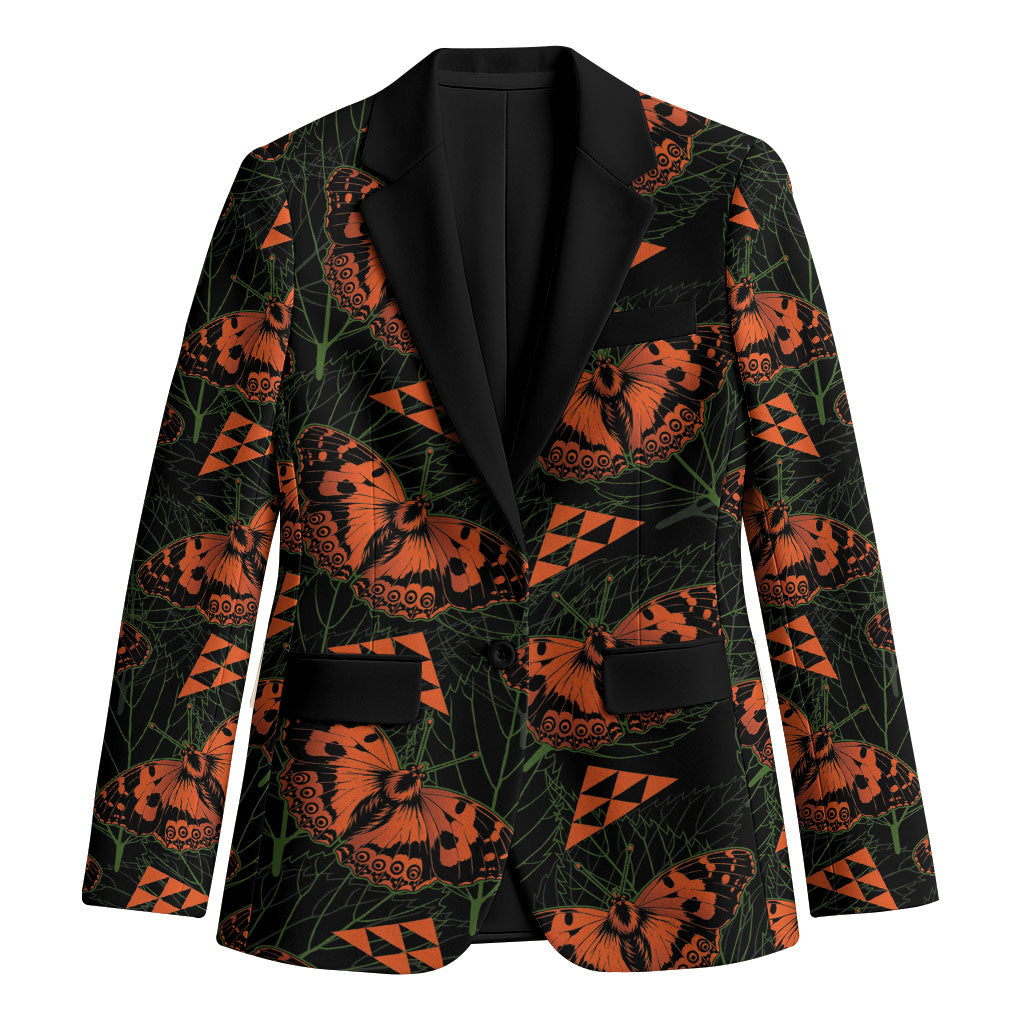 Kamehameha Butterfly Mamaki Hawaii Blazer Pulelehua Hawaiian Kakau Seamless Style LT14 Unisex Black - Polynesian Pride