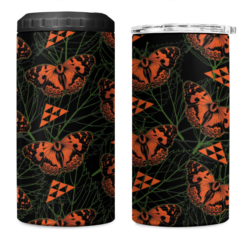 Kamehameha Butterfly Mamaki Hawaii 4 in 1 Can Cooler Tumbler Pulelehua Hawaiian Kakau Seamless Style