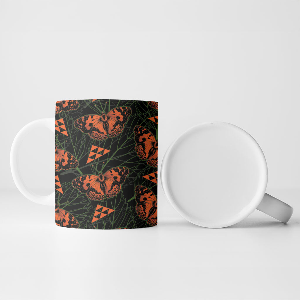 Kamehameha Butterfly Mamaki Hawaii Ceramic Mug Pulelehua Hawaiian Kakau Seamless Style LT14 - Polynesian Pride