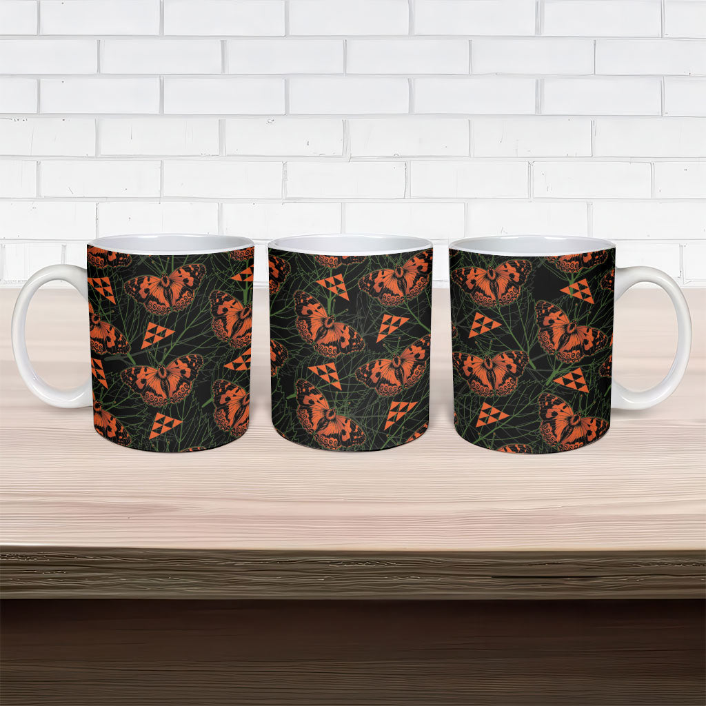 Kamehameha Butterfly Mamaki Hawaii Ceramic Mug Pulelehua Hawaiian Kakau Seamless Style LT14 - Polynesian Pride